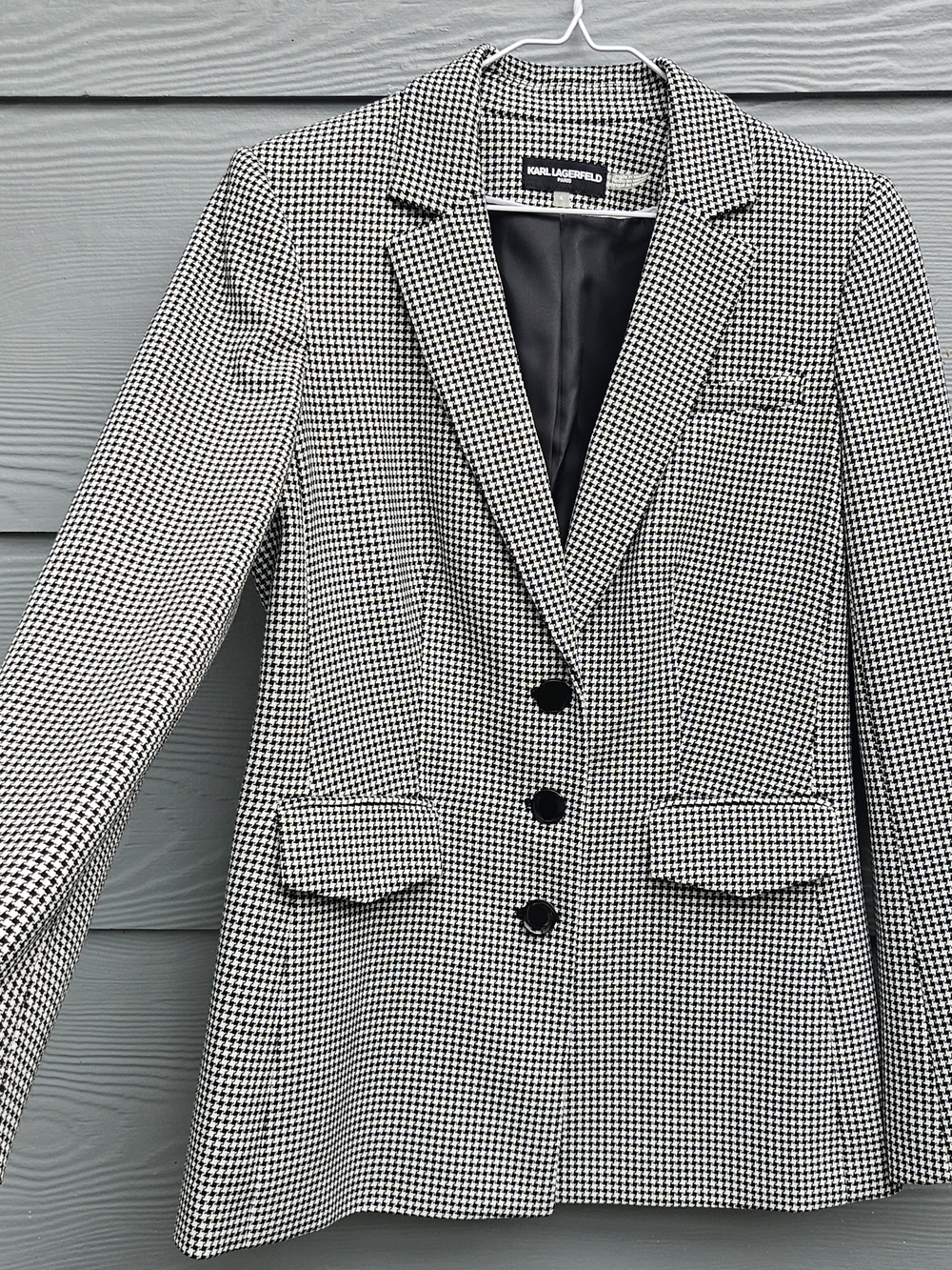 Karl Lagerfeld Black and White Checked Tailored Blazer
